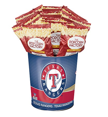 Texas Rangers Popcorn Tin with 15 Bags of Popcorn
